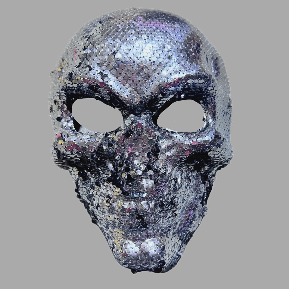 Sequin Skull Mask in Silver and Black